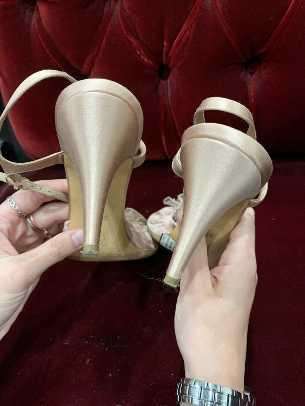 CHANEL Blush Pink Satin Slingback Heels with Rosette Detail - Picture 7 of 7